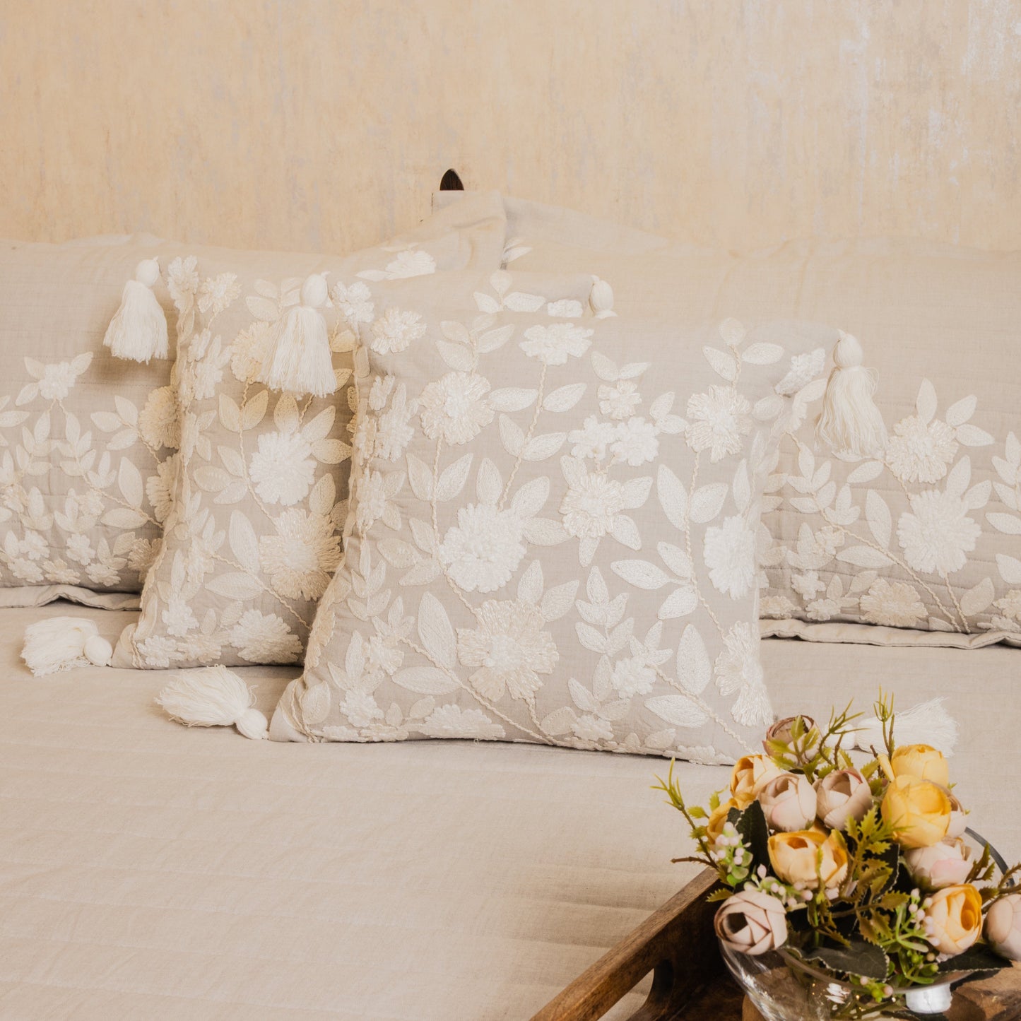 Premium Quilted cotton bedcover with ceramish white embroidery 5pcs Set [B0019]