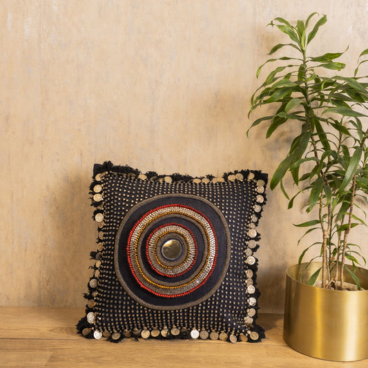 Black beaded with metal detailing cushion cover (18x18) [Cc0015]