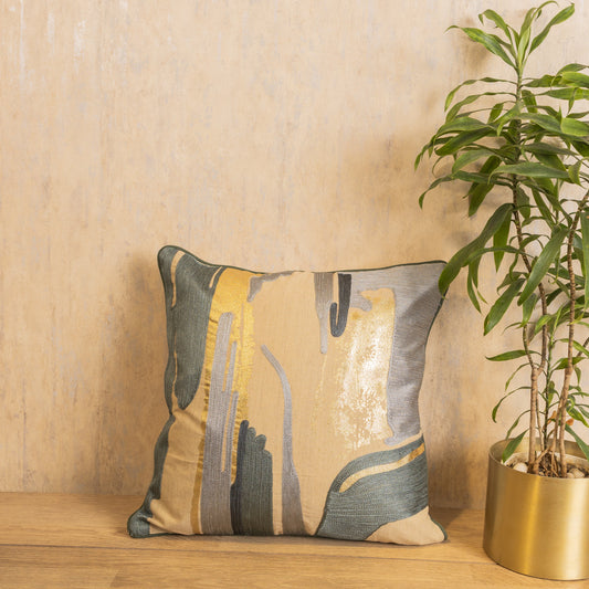 Thread work with golden foil cushion cover(18x18) [Cc0011]