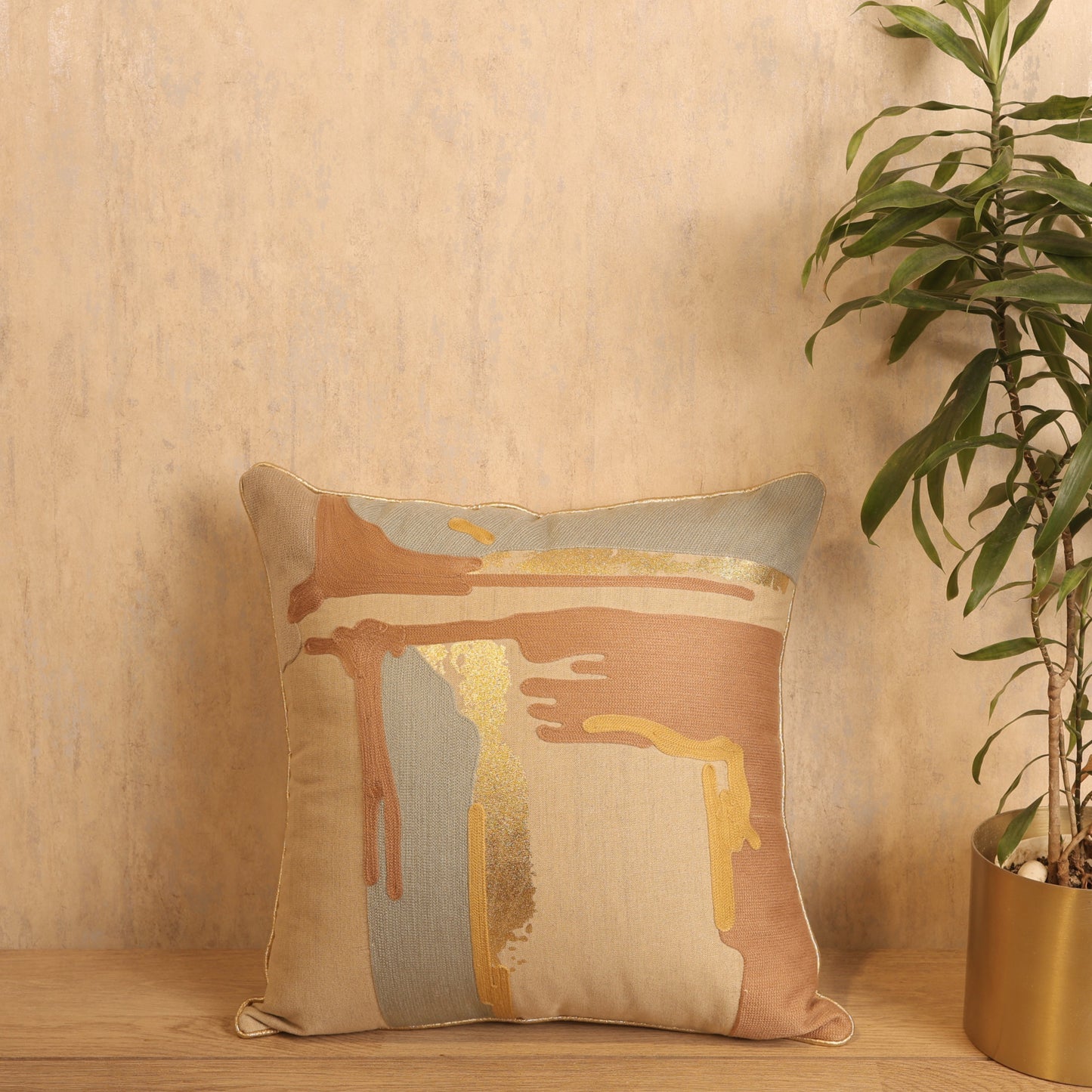 Thread work with golden foil cushion cover(18x18) [Cc0045]