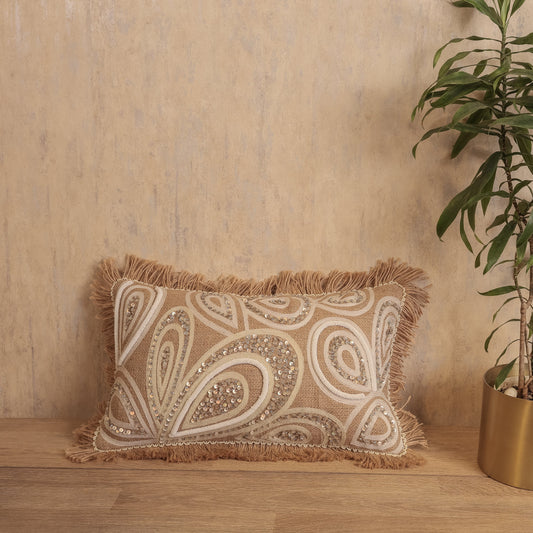 Jute embroidery cushion cover (14x20) [Cc0014]