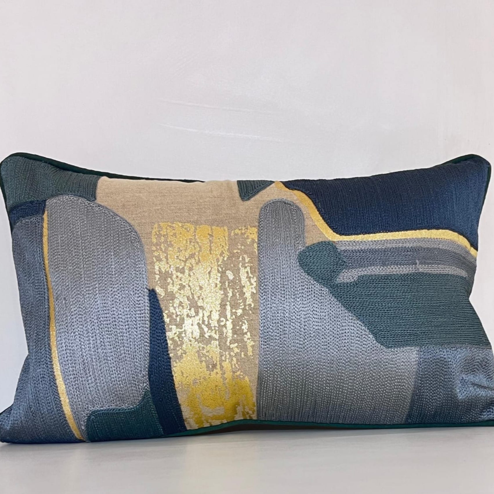 Thread work with golden foil cushion cover(12x20) [Cc0038]