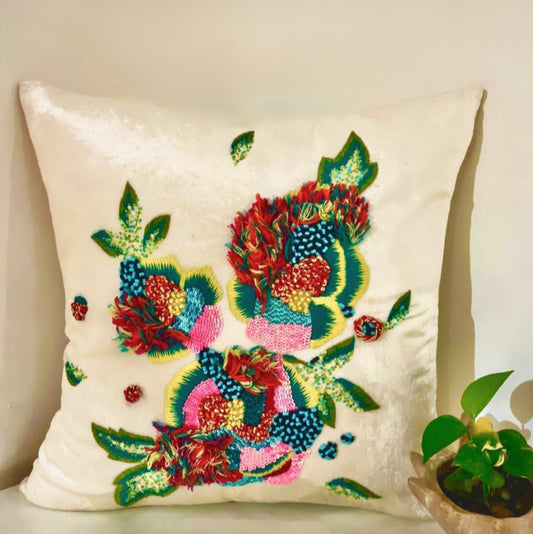 FLORA MULTICOLOUR EMBROIDERED CUSHION COVER (18x18) [Cc0001]