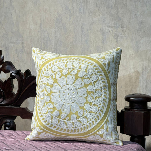 WHITETHREAD WITH FLORA EMBROIDERED CUSHION COVER (18x18) [Cc0039]