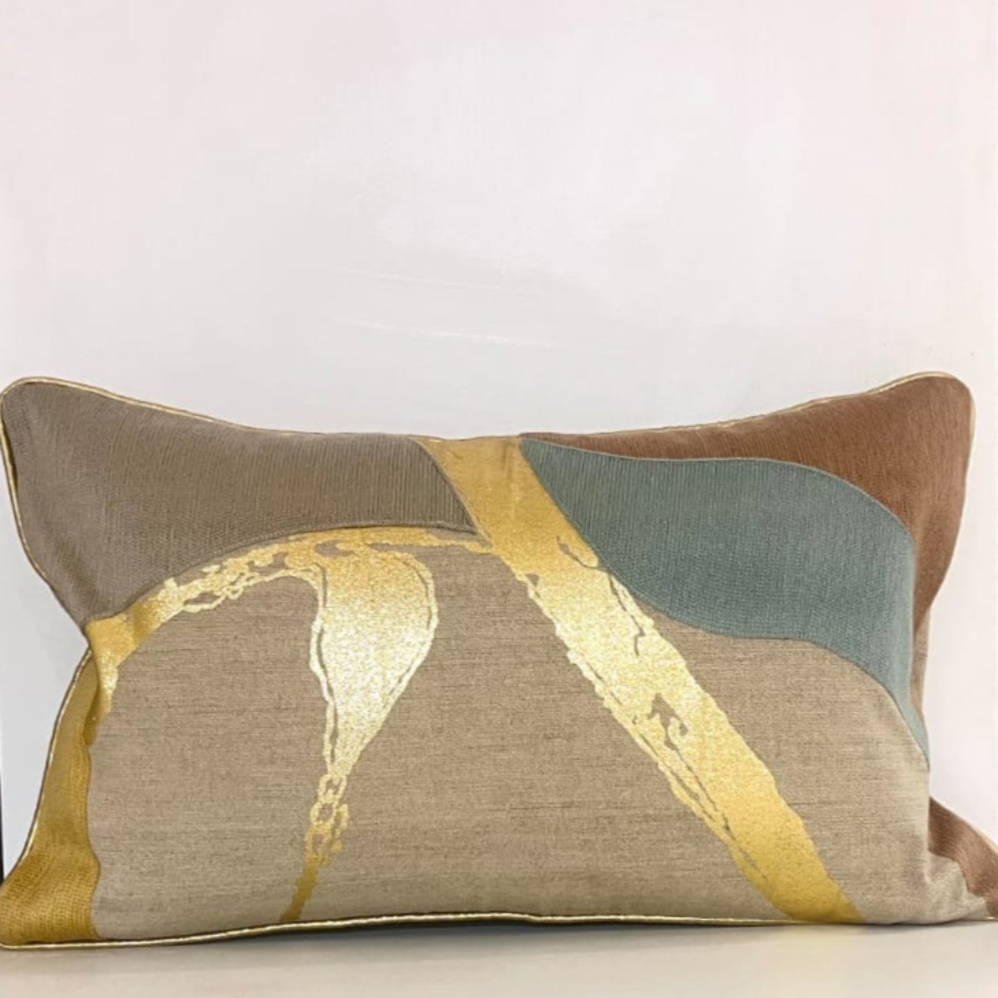 Thread work with golden foil cushion cover(12x20) [Cc0043]