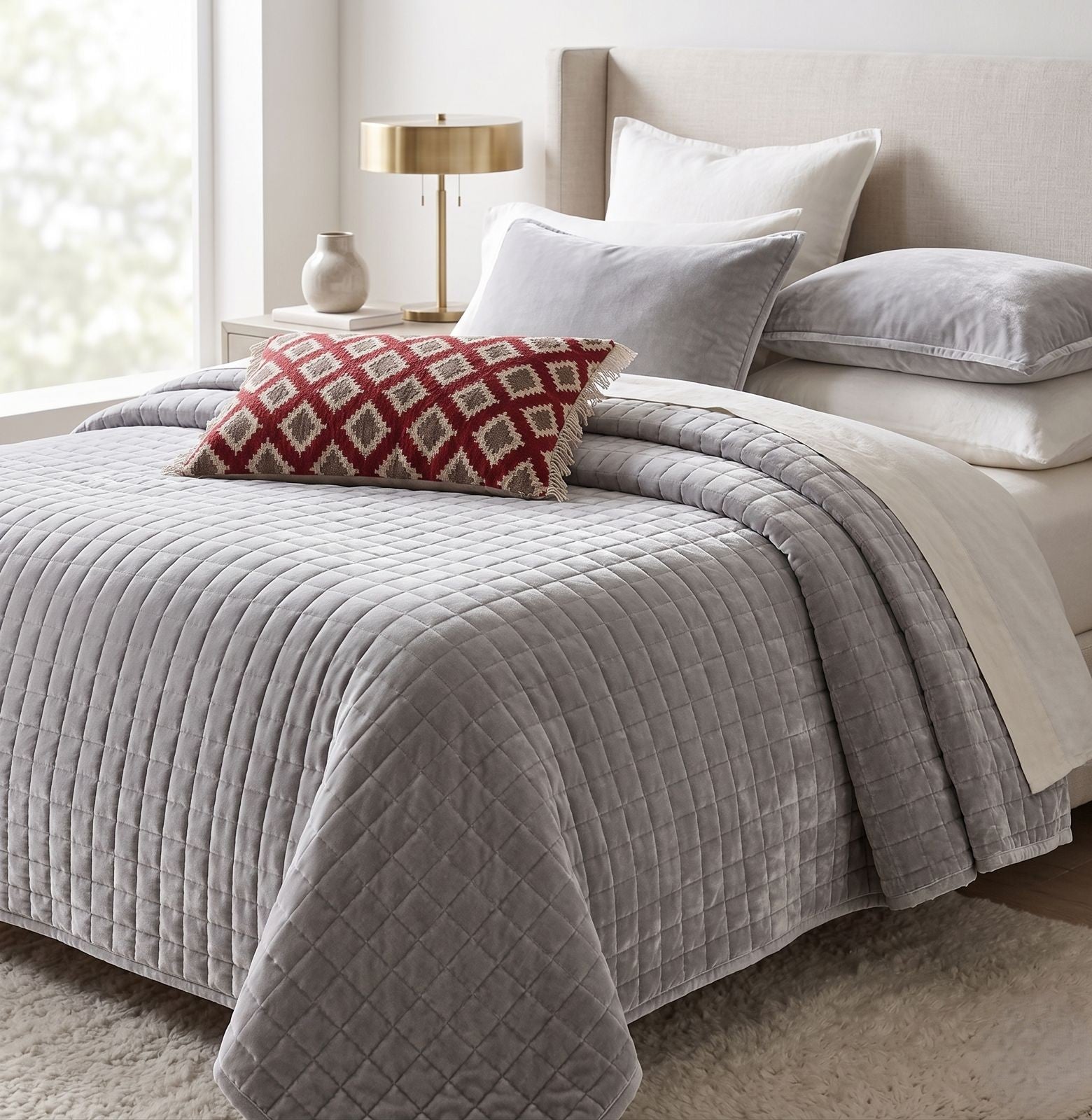 Premium Velvet Quilted Bed Cover 3pcs Set [B0028] | 40% OFF