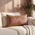 Dusty rose beaded lumbar cushion cover with gold abstract wave bead embroidery