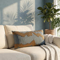 Slate blue lumbar cushion cover with gold wave bead embroidery on sofa